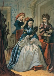 Aschenputtel frisiert die Haare ihrer Schwestern für den Ball, Illustration für 